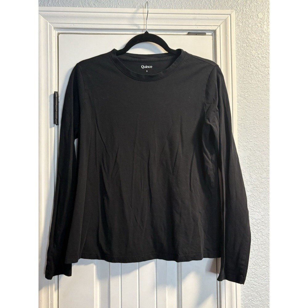 Quince Long Sleeve Tee Womens Small Black Organic Cotton Crewneck Essential Top